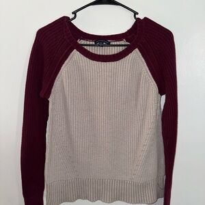 American Eagle Outfitters Burgundy and Cream Sweater